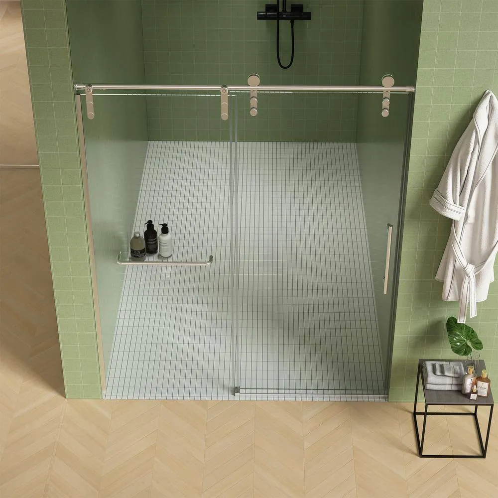 Xspracer Victoria 56-60 in. W x 76 in. H Sliding Frameless Shower Door in Brushed Nickel Finish with Clear SGCC Tempered Glass, photo 10 of 11