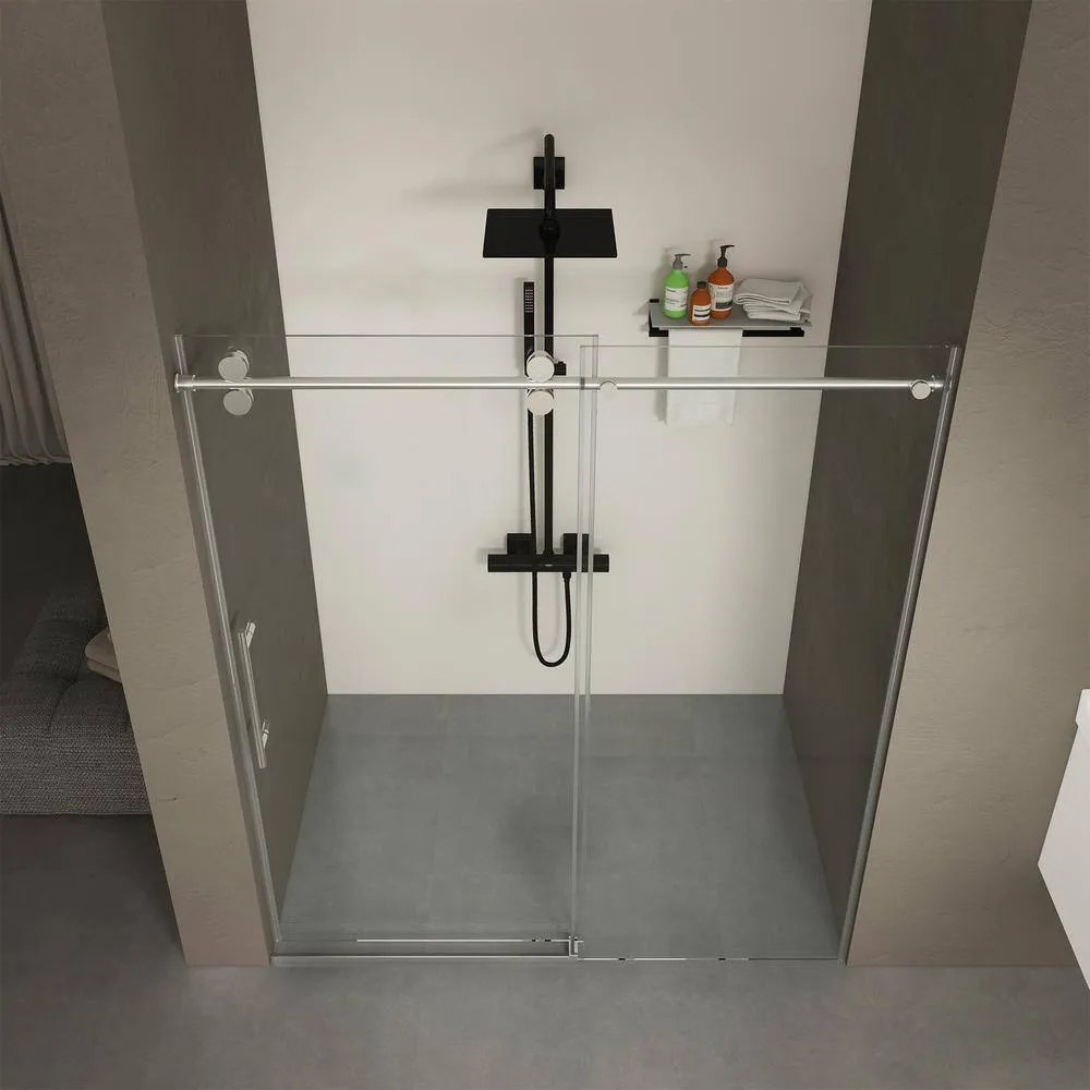 Xspracer Victoria 56-60 in. W x 76 in. H Sliding Frameless Shower Door in Chrom Finish with Clear SGCC Tempered Glass, photo 11 of 11