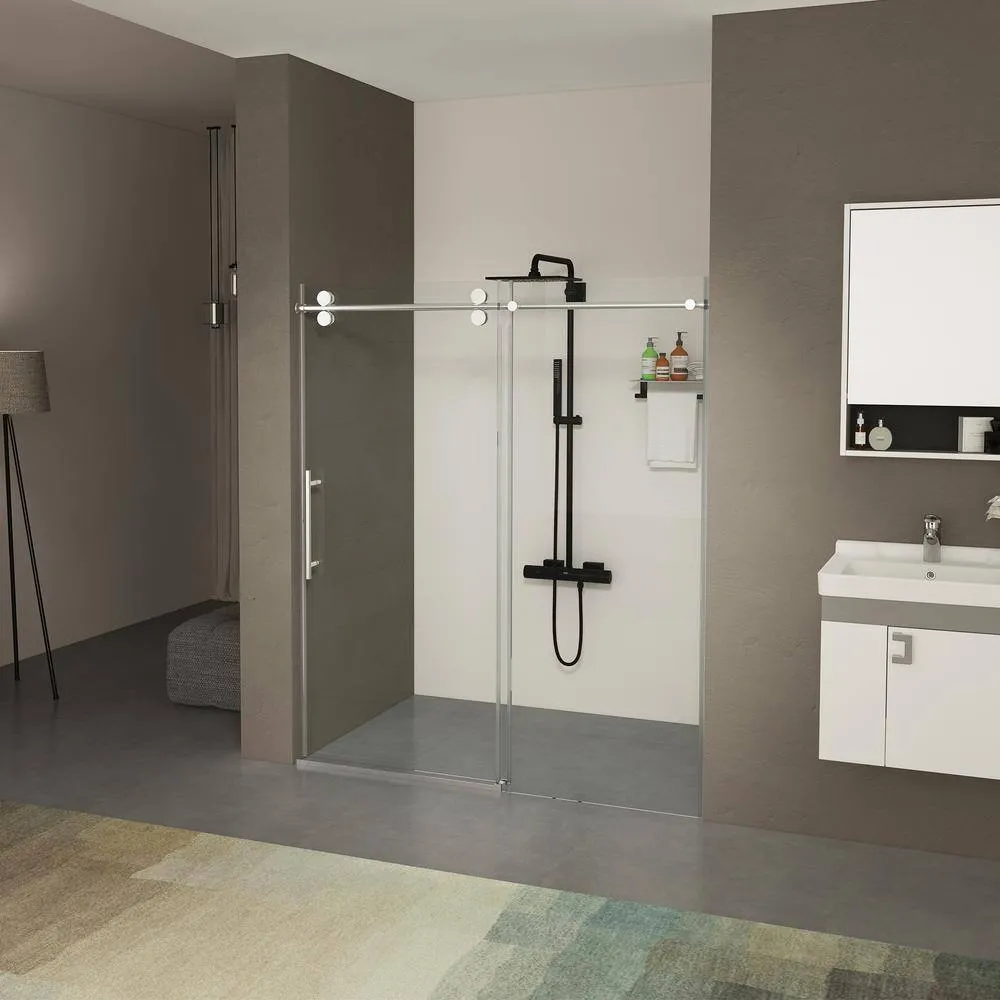 Xspracer Victoria 56-60 in. W x 76 in. H Sliding Frameless Shower Door in Chrom Finish with Clear SGCC Tempered Glass, photo 2 of 11