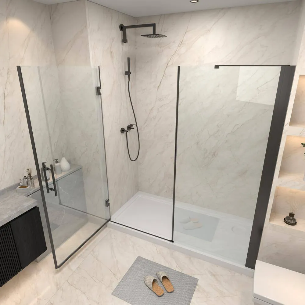 Xspracer Victoria 70-72 in. W x 76 in. H Pivot Frameless Shower Door in Matte Black with 3/8 Inches Thick SGCC Tampered Glass, photo 3 of 8