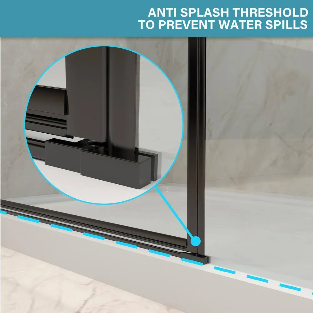 Xspracer Victoria 70-72 in. W x 76 in. H Pivot Frameless Shower Door in Matte Black with 3/8 Inches Thick SGCC Tampered Glass, photo 7 of 8