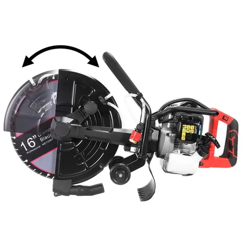 16 in · 10 in wide Gas Concrete Cut Off Saw Cutter 52cc 2-Stroke Engine Guide Roller with Blade