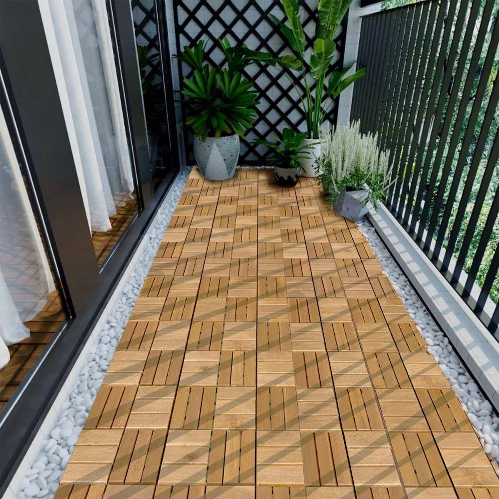 Siavonce 20-piece Interlocking Deck Tiles Checker Pattern, 12 in. x 12 in. Square Yellow Acacia Hardwood Outdoor Flooring, photo 6 of 6