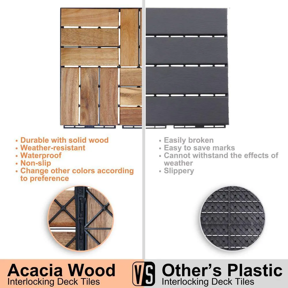 Siavonce 20-piece Interlocking Deck Tiles Checker Pattern, 12 in. x 12 in. Square Yellow Acacia Hardwood Outdoor Flooring, photo 4 of 6