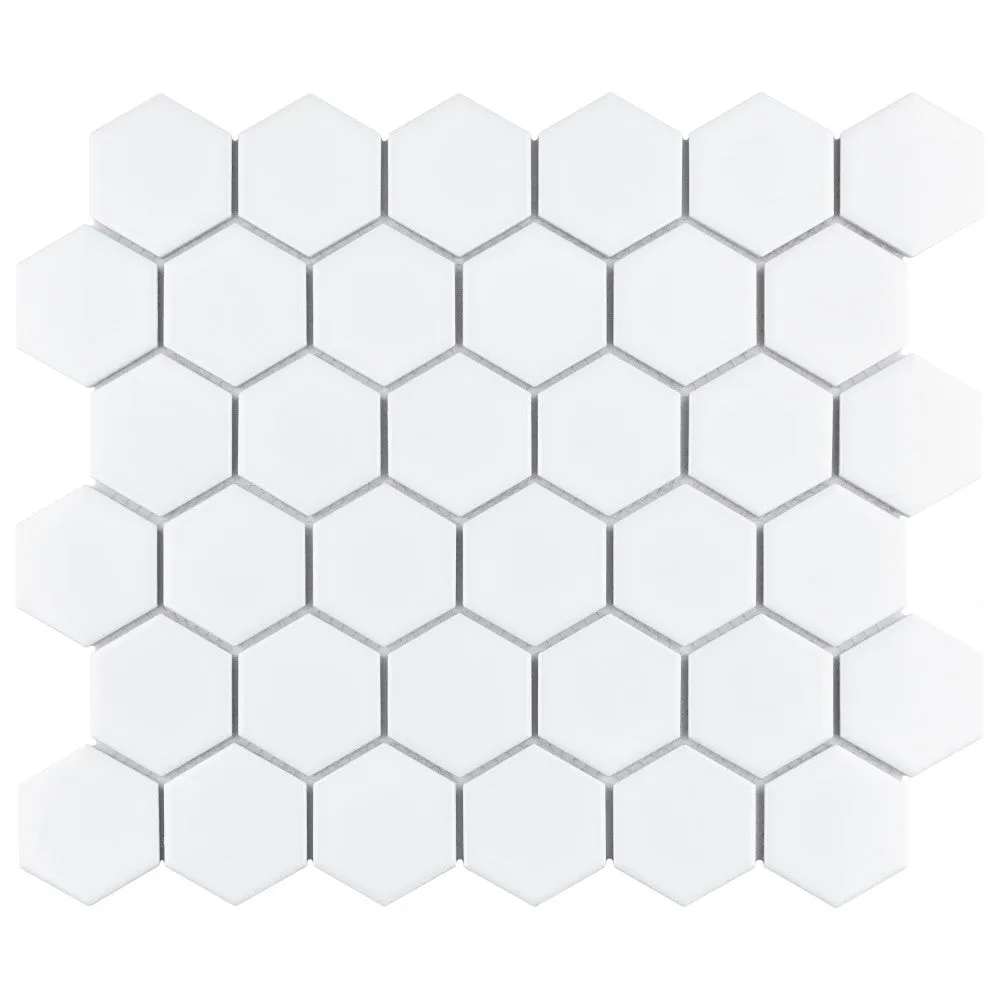 Merola Tile Metro Hex 2" Glossy White Porcelain Mosaic, 11-1/8 in. x 12-5/8 in. Sheet (9.64 sq. ft. per Case), photo 2 of 8