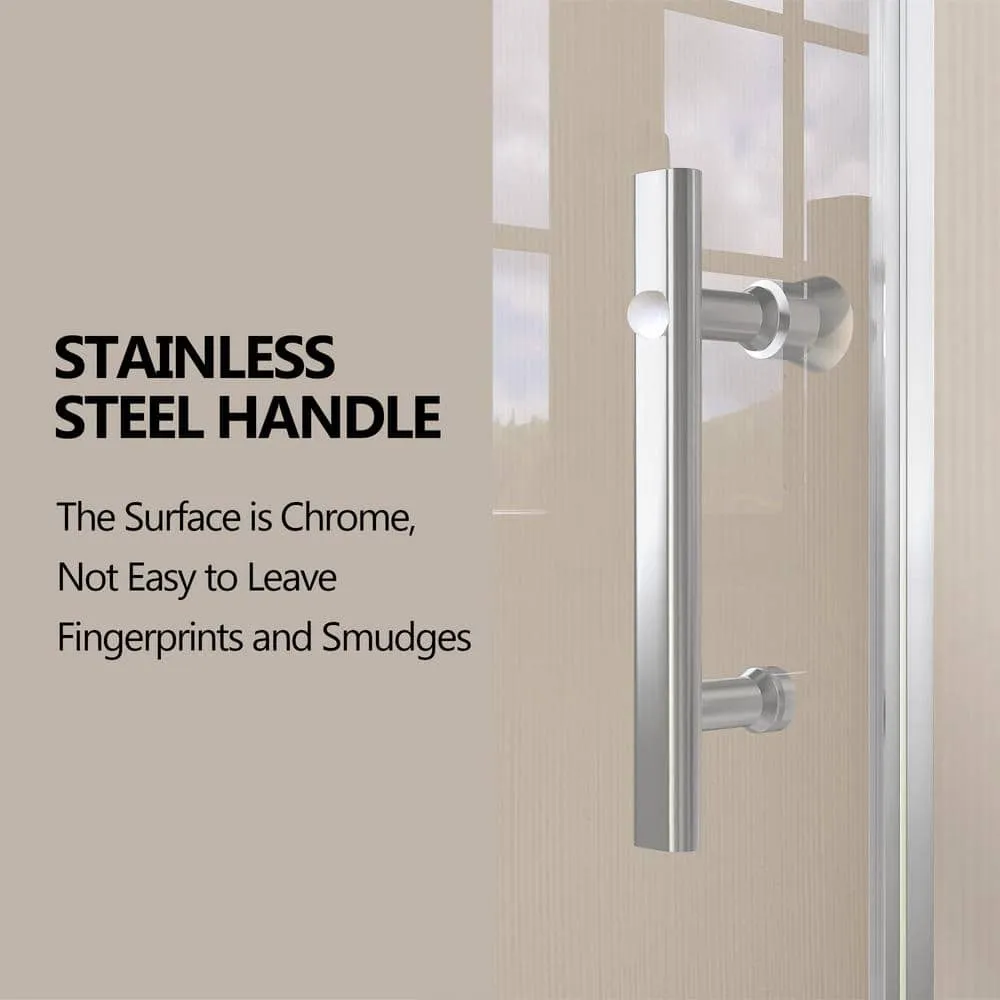 Zeafive 34 to 35-1/2 in. W x 72 in. H Frameless Bifold Shower Door Swing Pivot Small Alcove Shower Door in Chrome Clear Glass, photo 3 of 10