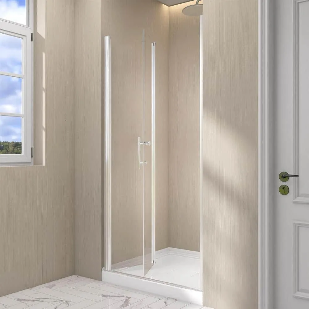 Zeafive 34 to 35-1/2 in. W x 72 in. H Frameless Bifold Shower Door Swing Pivot Small Alcove Shower Door in Chrome Clear Glass, photo 4 of 10