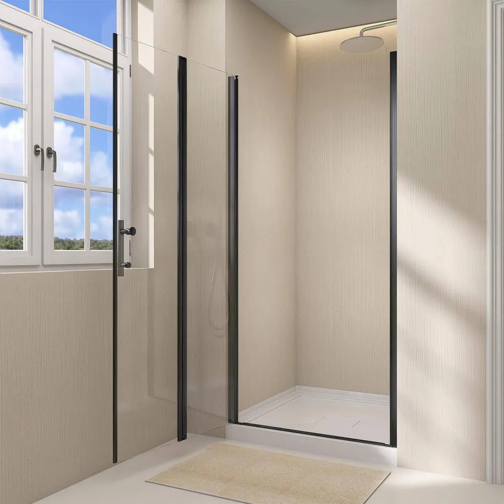 Zeafive 34 to 35-1/2 in. W x 72 in. H Frameless Bifold Shower Door Swing Pivot Small Alcove Shower Door in Black Clear Glass, photo 6 of 12