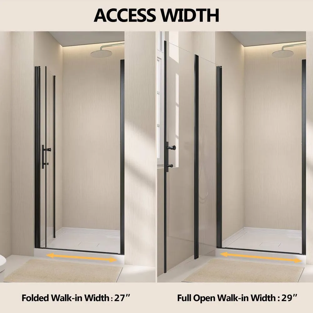 Zeafive 34 to 35-1/2 in. W x 72 in. H Frameless Bifold Shower Door Swing Pivot Small Alcove Shower Door in Black Clear Glass, photo 2 of 12