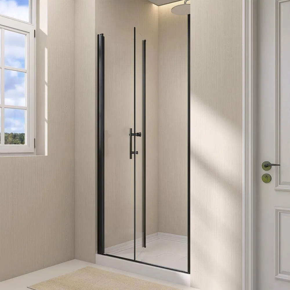 Zeafive 36 to 37-1/2 in. W x 72 in. H Frameless Shower Door Bifold Swing Pivot Small Shower Door in Black with Clear Glass, photo 7 of 12