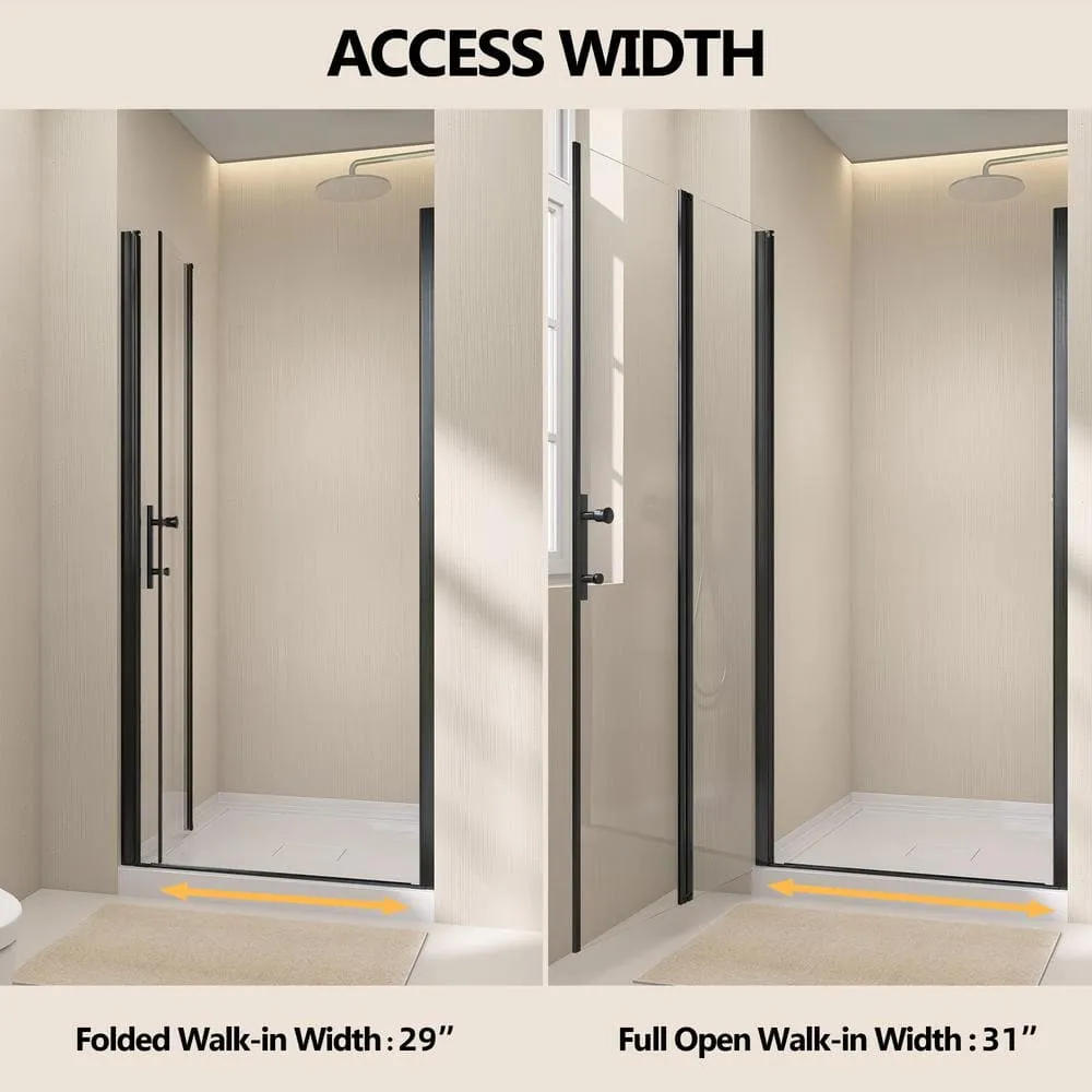Zeafive 36 to 37-1/2 in. W x 72 in. H Frameless Shower Door Bifold Swing Pivot Small Shower Door in Black with Clear Glass, photo 2 of 12