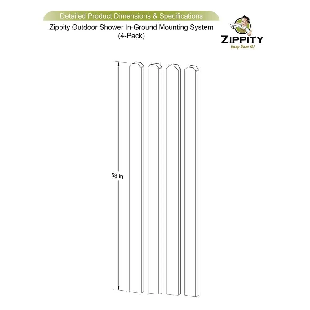 Zippity Outdoor Products 1.75 in. x 3.25 in. x 58 in. White Vinyl In-Ground Mounting System for Hampton Shower, photo 2 of 4