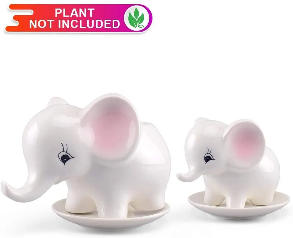 Succulent Pots - 2PCS Elephant Flower Pots Mother Elephant with Baby Elephant Ceramic Succulent Planter Plant Window Boxes with Tray for Indoor Outdoor Cactus Succulent Plant, photo 7 of 9