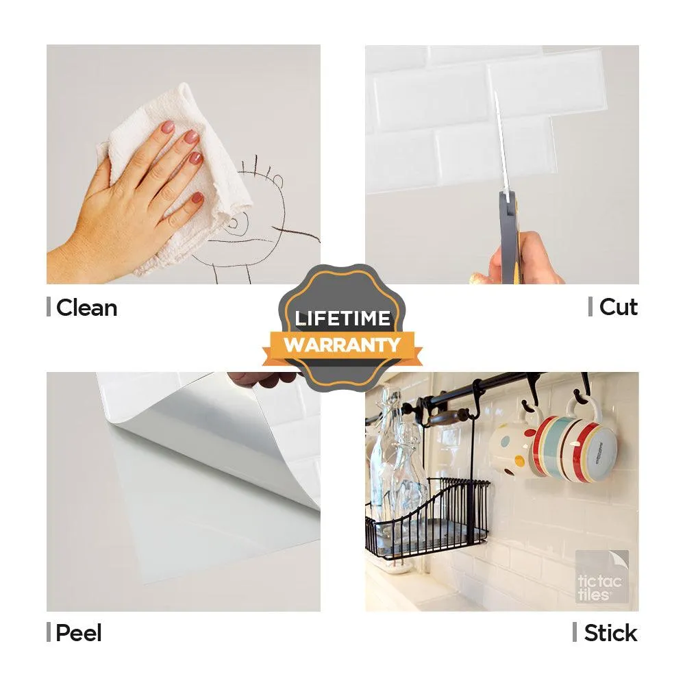 Tic Tac Tiles 10-Sheet Peel and Stick Self Adhesive Removable Stick On Kitchen Backsplash Bathroom 3D Wall Sticker Wallpaper Tiles in Subway White, photo 2 of 7
