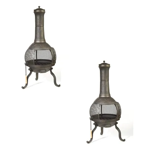 Sonora Outdoor Wood Burning Metal Chimenea Fireplace (2 Pack)