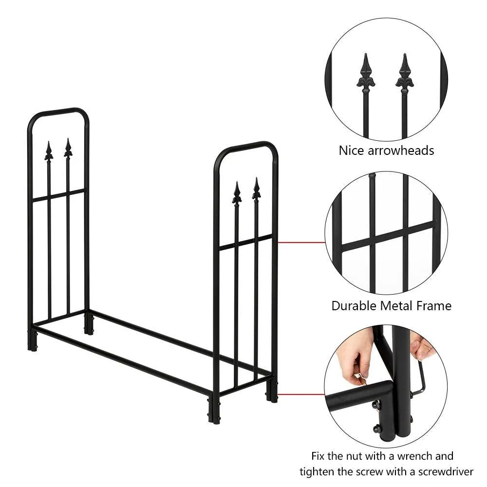Ktaxon 4 Feet Heavy Duty Outdoor Fireplace Firewood Log Rack w/ Arrow Pattern, photo 3 of 5