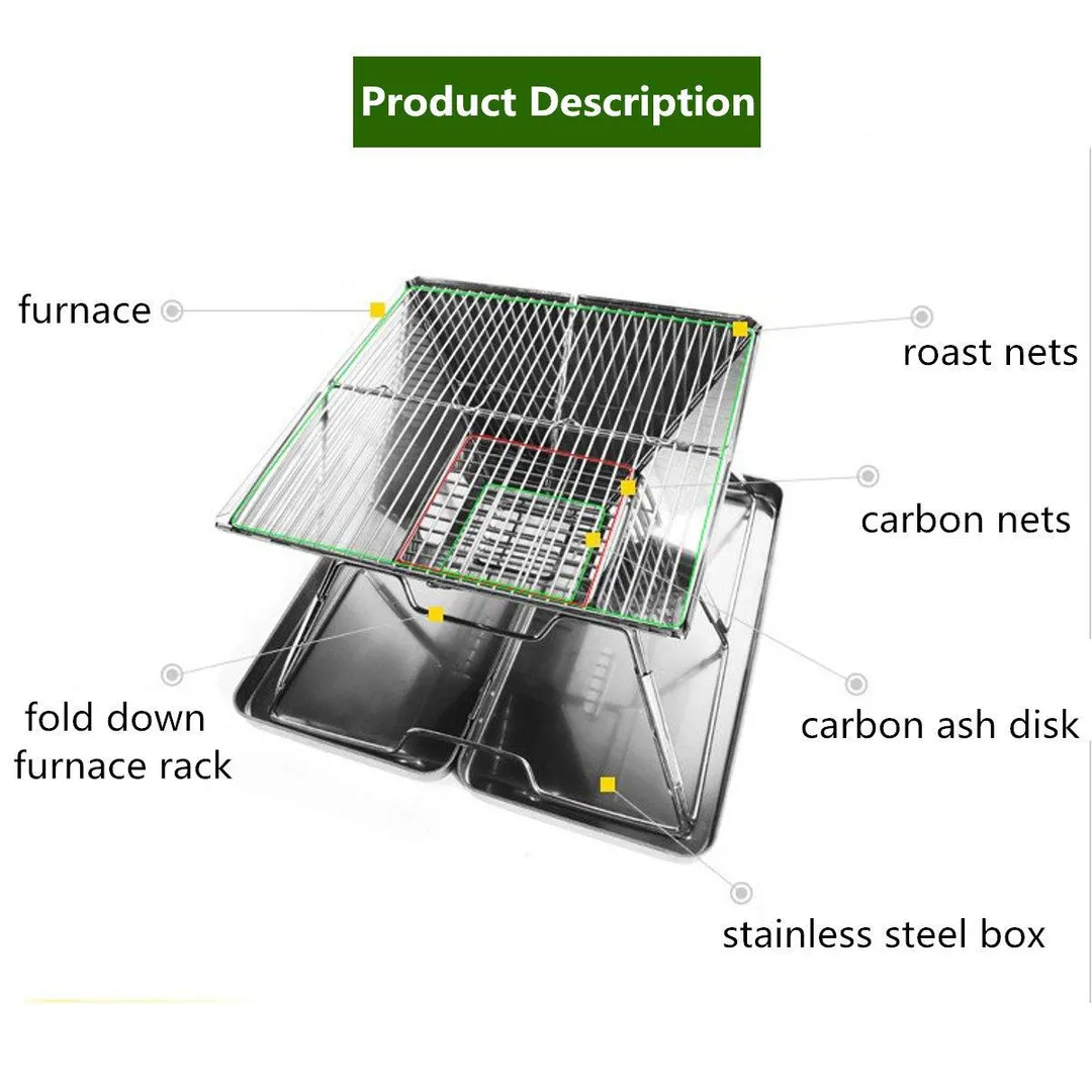 Mini Barbecue Grill Portable Folding Charcoal Barbecue DeskTabletop Outdoor Stainless Steel Smoker BBQ Garden Terrace Camping Travel (12x12x9inch) Hiking Picnics (Silver), photo 6 of 11