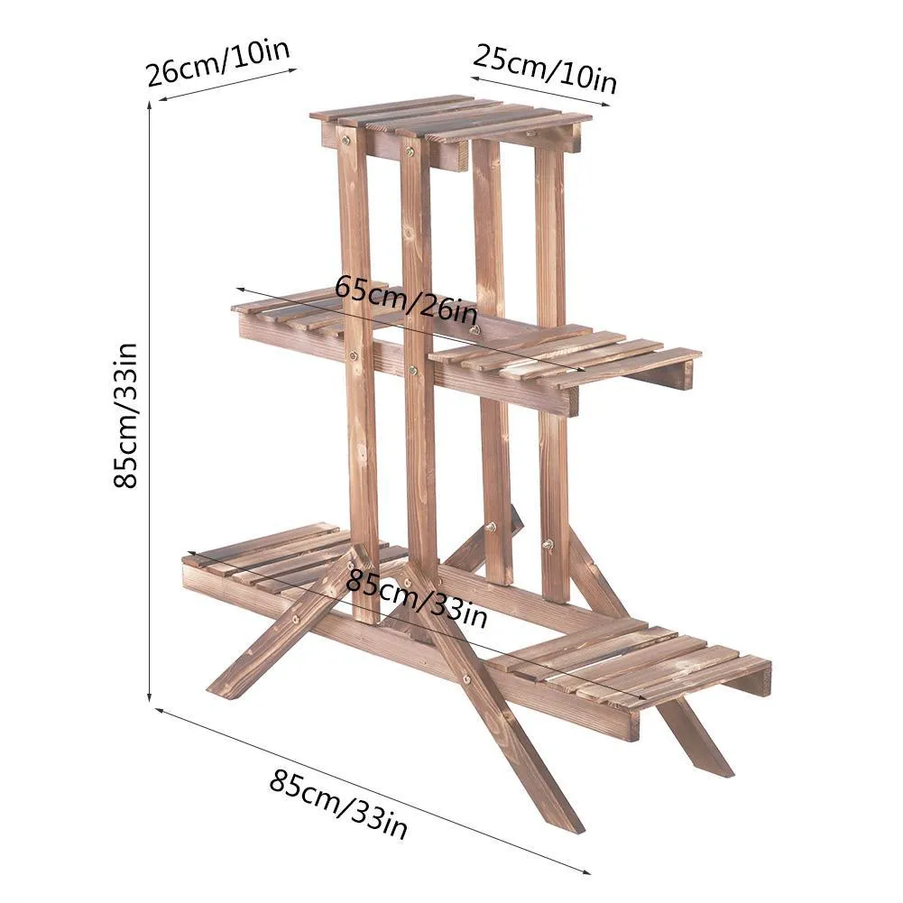 Dilwe 3 Tier Wood Flower Pot Rack Plant Stand Outdoor Indoor Utility Storage Shelf Rack Display for Living room Bedroom Yard Bedroom Garden Patio Balcony, photo 6 of 7