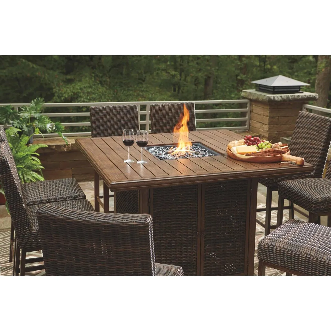 Ashley Furniture Paradise Trail Patio Fire Pit Pub Table in Brown, photo 2 of 9