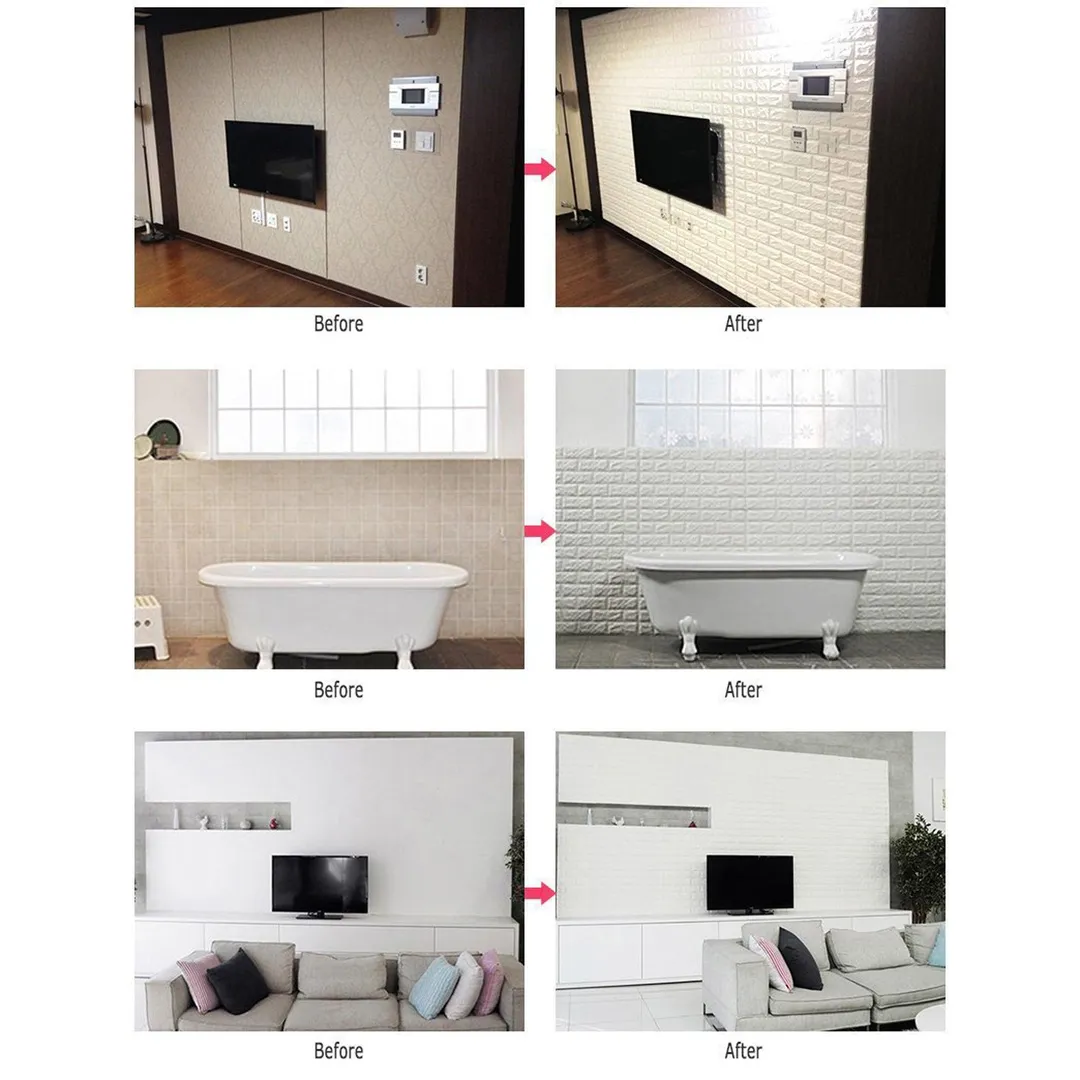 NK HOME 4 Sq.Ft Peel and Stick 3D Wall Stickers Panels White Brick Wallpaper Bedroom Living Room Modern Wall Decal Accent Background TV D��cor, photo 6 of 7