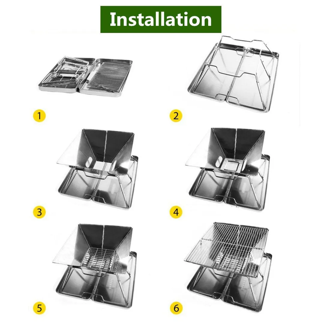 Mini Barbecue Grill Portable Folding Charcoal Barbecue DeskTabletop Outdoor Stainless Steel Smoker BBQ Garden Terrace Camping Travel (12x12x9inch) Hiking Picnics (Silver), photo 11 of 11