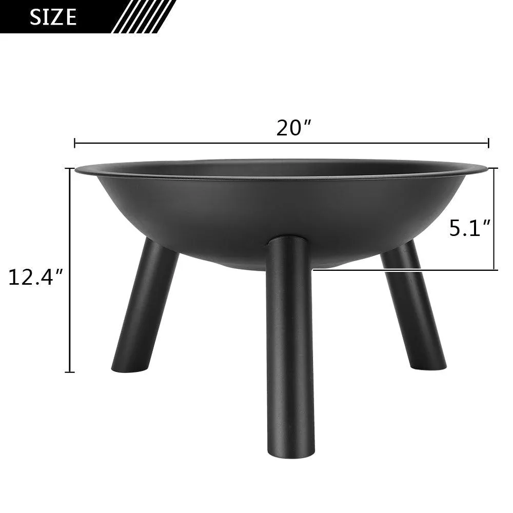 Ktaxon 22-Inch BBQ Grill Portable Wood Burning Fire Pits Iron Backyard Patio Garden Round Fire Pit Cooking Grill, Black, photo 3 of 12