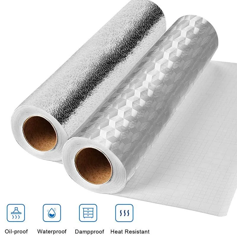 Gonex 40x100/200/300cm Kitchen Oil-proof Waterproof Stickers Aluminum Foil Stove Cabinet Self Adhesive Wall Sticker DIY Wallpaper, photo 9 of 11