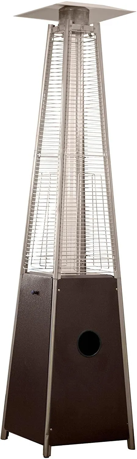 Premium Outdoor Propane Patio Heater Pyramid Quartz Glass Tube Flame Model with Wheels in Hammered Bronze