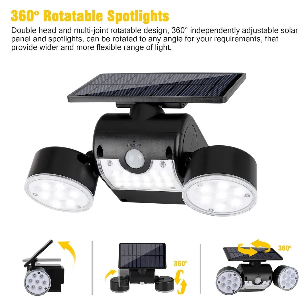 TSV Solar Motion Sensor Dual Head Lights Outdoor Lighting, TSV 30LED IP65 Waterproof 360° Rotatable Solar Powered Wall Lights Spotlight Flood Security Lights for Front Door Yard Garden Garage, photo 7 of 10