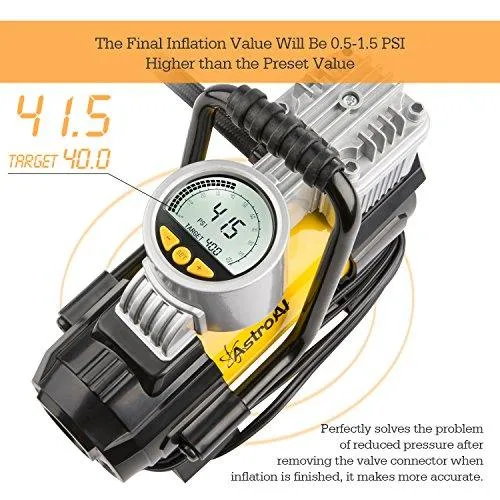 AstroAI Air Compressor Pump, 100 PSI 12V Electric Portable Digital Tire Inflator with Extra Nozzle Adaptors and Fuse for Car Bike Tires and Other Automobiles, photo 7 of 9