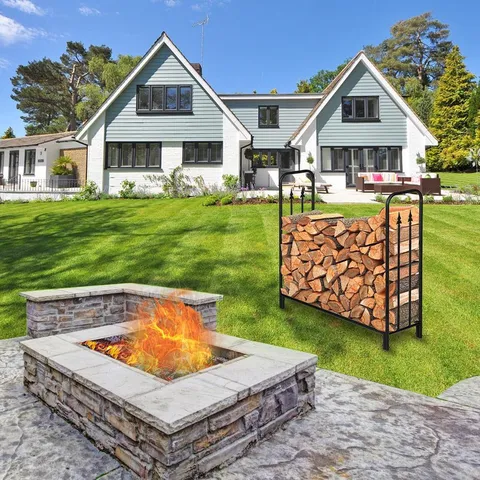 4 Feet Heavy Duty Outdoor Fireplace Firewood Log Rack w/ Arrow Pattern