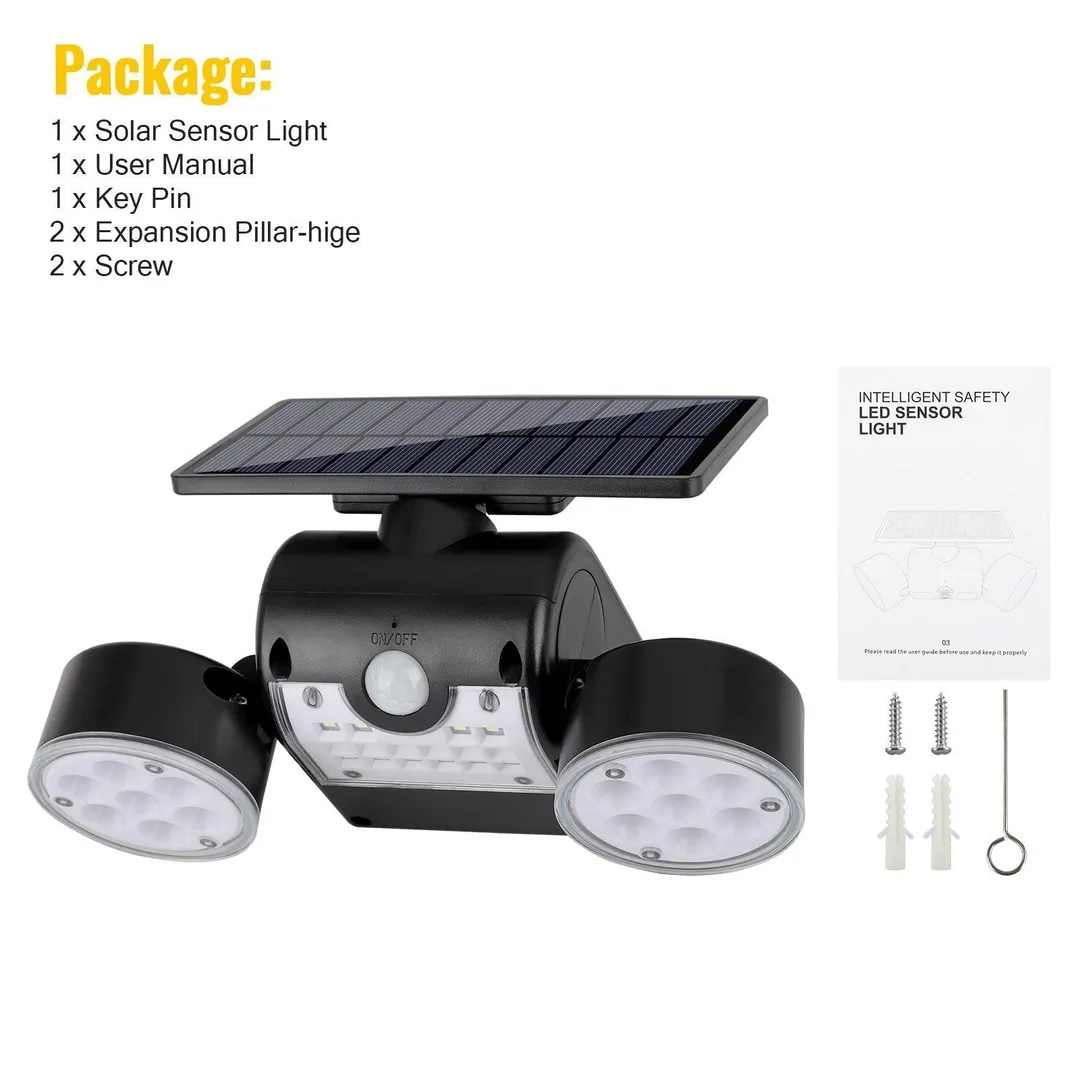 TSV Solar Motion Sensor Dual Head Lights Outdoor Lighting, TSV 30LED IP65 Waterproof 360° Rotatable Solar Powered Wall Lights Spotlight Flood Security Lights for Front Door Yard Garden Garage, photo 10 of 10