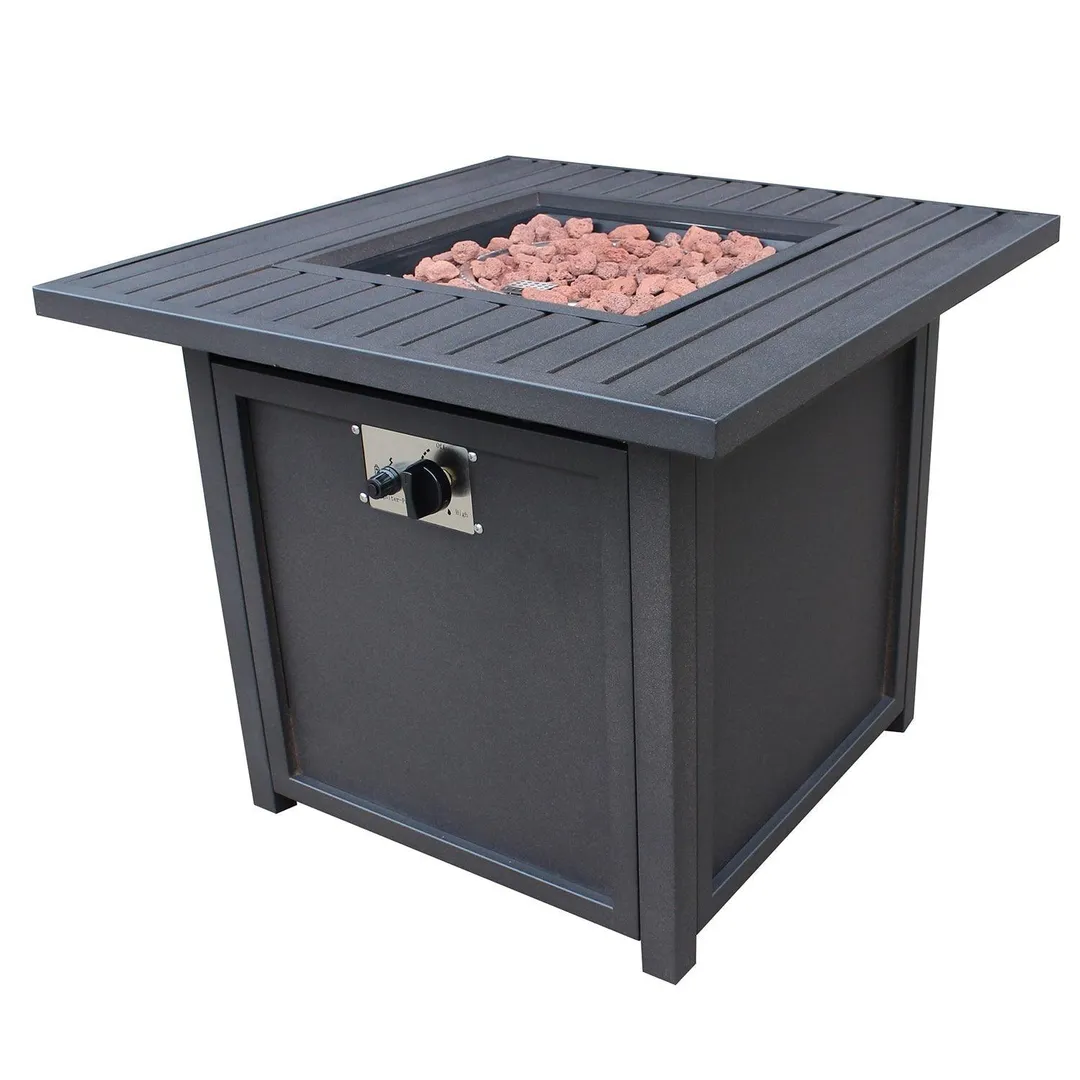 Lemonbest Outdoor Gas Propane Fire Pit Pits Firepit Fireplace Dinning Table Tables with Lid, Lava Stone, 30 Inch, Square, 50000BTU, for Garden Backyard Deck Patio, photo 4 of 7