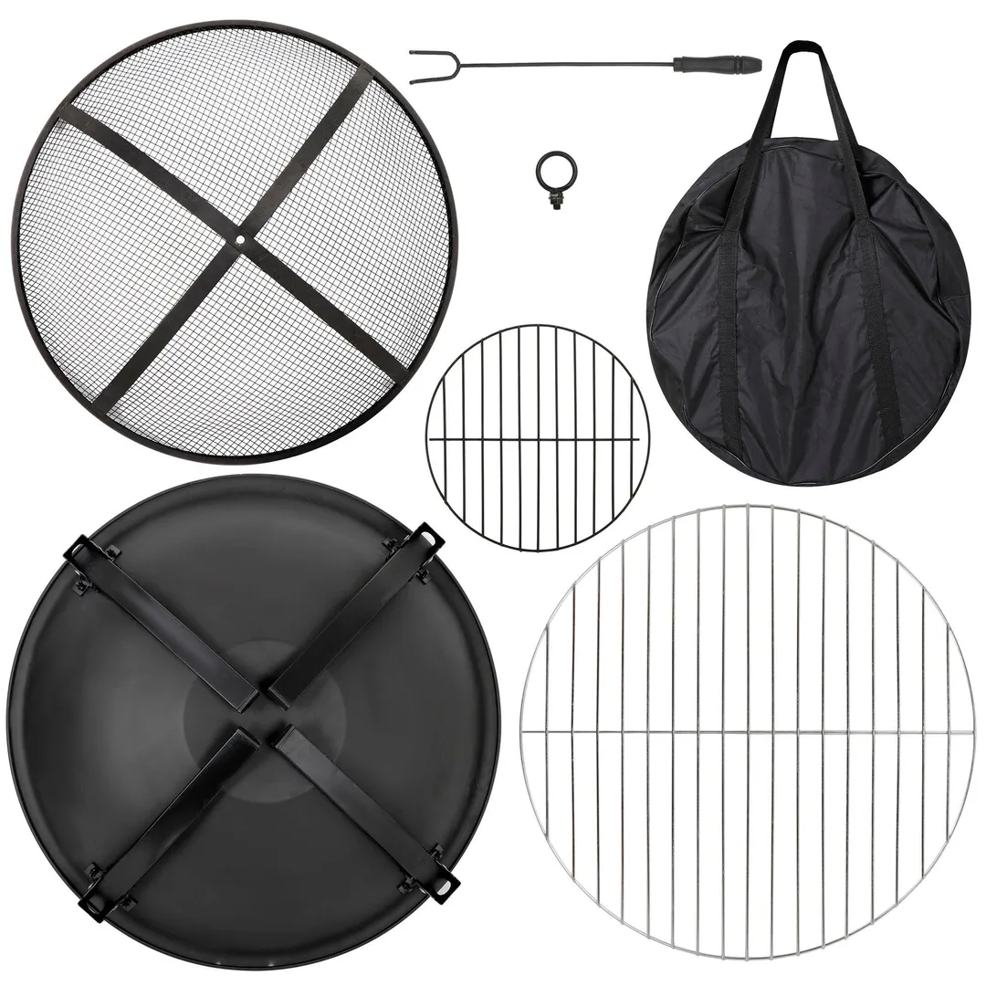 Segawe Round Home Yard Indoor Outdoor Barbecue Iron Fire Pit - φ22" Fire Bowl with Fire Pit Cover and Carry Bag, Portable Black, photo 8 of 8