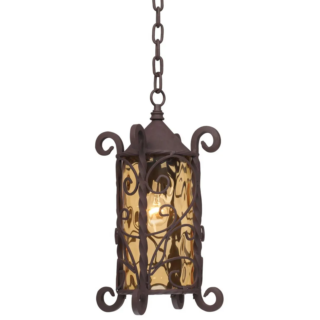 John Timberland Traditional Outdoor Light Hanging Dark Walnut Iron Scroll 15" Champagne Water Glass Damp Rated for Exterior Porch, photo 6 of 6