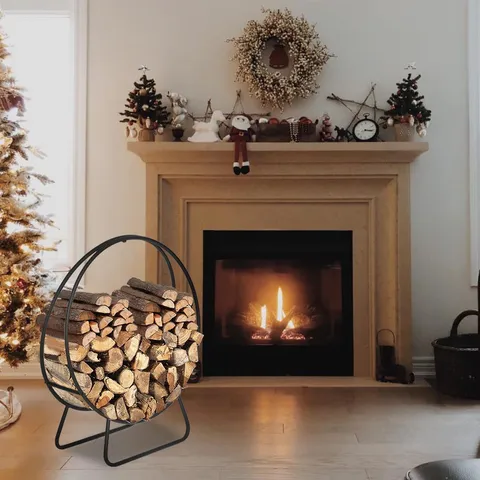 24 Inch Heavy Duty Outdoor Fireplace Firewood Storage Rack Log Hoop