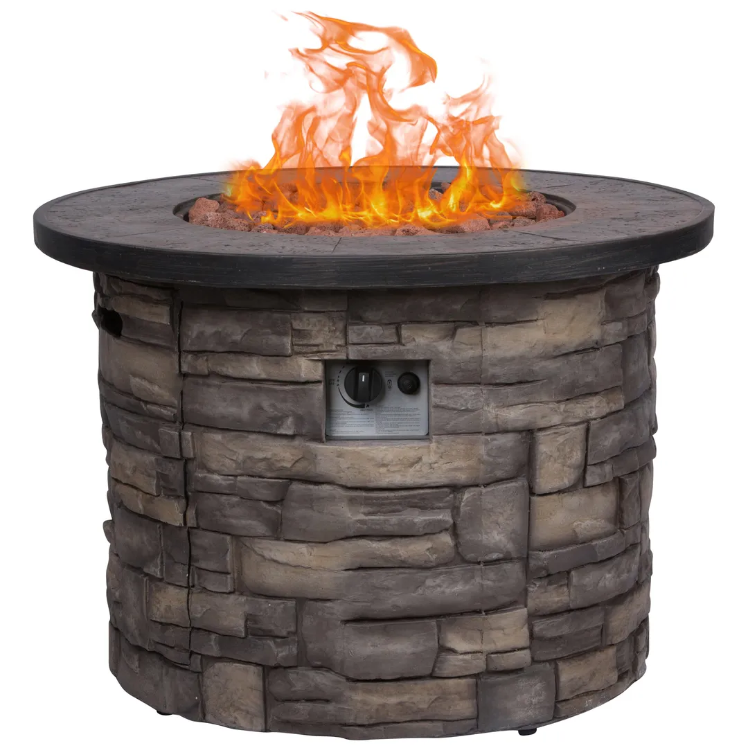 Shine Company Sevilla 35 in. Round Outdoor Fire Pit Table - Stone, photo 4 of 5