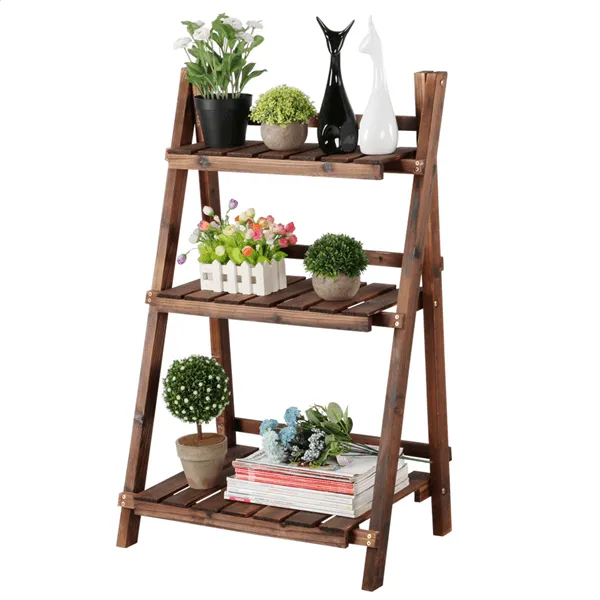 3 Tier Folding Wooden Flower Stand Plant Display Stand Nature Plant Shelf for Living Room Balcony Patio Yard Indoors & Outdoors, photo 6 of 13