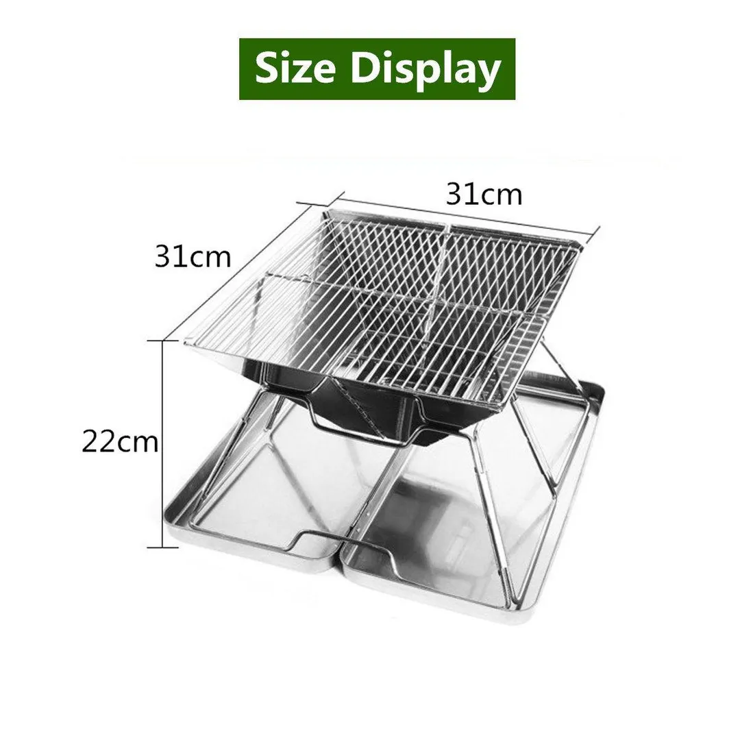 Mini Barbecue Grill Portable Folding Charcoal Barbecue DeskTabletop Outdoor Stainless Steel Smoker BBQ Garden Terrace Camping Travel (12x12x9inch) Hiking Picnics (Silver), photo 7 of 11