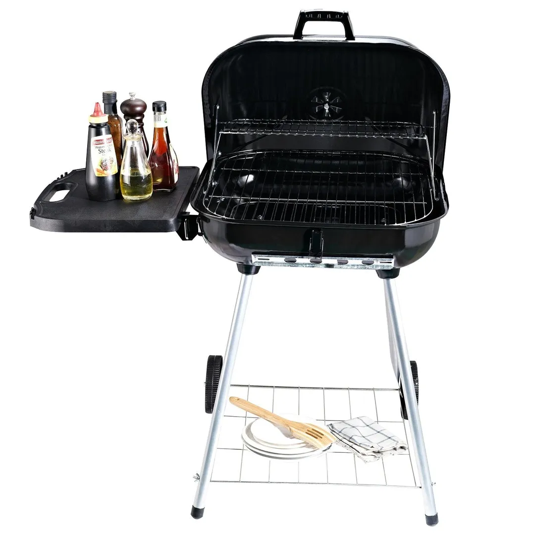 Outsunny 37.5" Steel Square Portable Outdoor Backyard Charcoal Barbecue Grill With Lower Shelf and Tray, photo 4 of 9