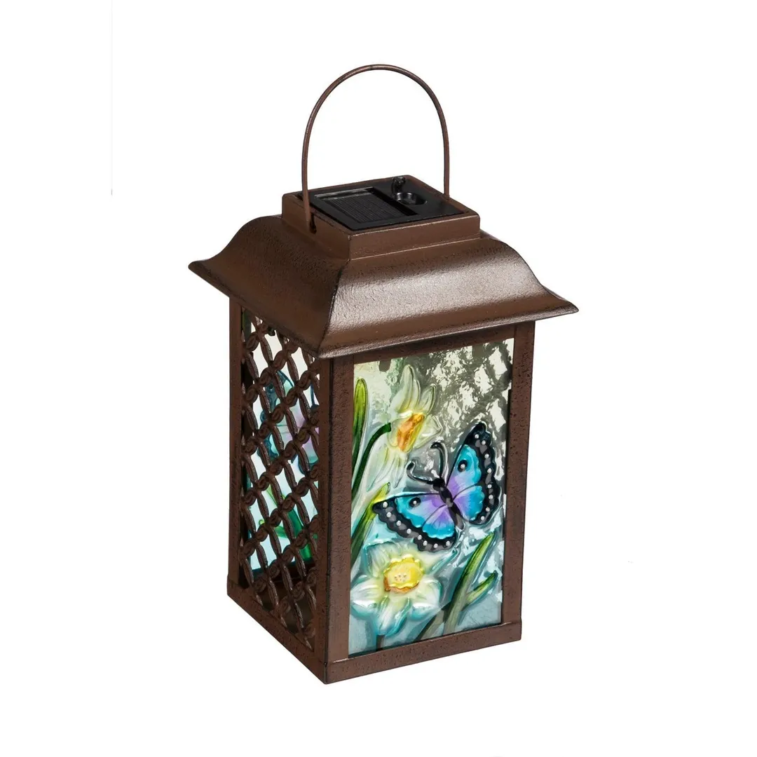 Evergreen 3 Asst., 9.4"H Solar Glass and Metal Lantern, Summer Florals, 6'' x 9.5'' x 6'' inches., photo 3 of 3