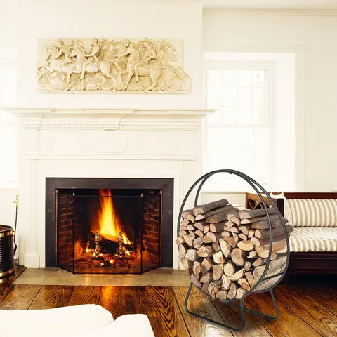 Black Sand Pattern Single Layer 4 Feet Long 44 Inches High With Arrow Style Indoor And Outdoor Iron Fireplace Firewood Stand