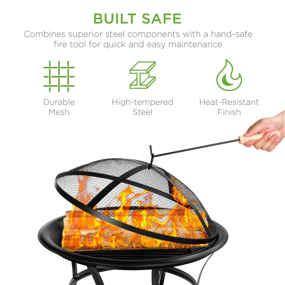 Best Choice Products 22in Steel Outdoor Fire Pit Bowl BBQ Grill w/ Screen Cover, Log Grate, Poker for Camping, Bonfire, photo 2 of 6