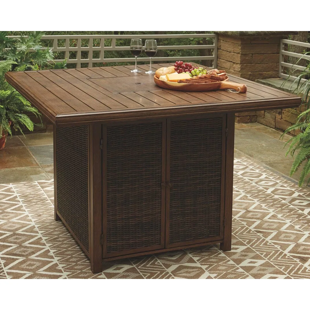 Ashley Furniture Paradise Trail Patio Fire Pit Pub Table in Brown, photo 6 of 9