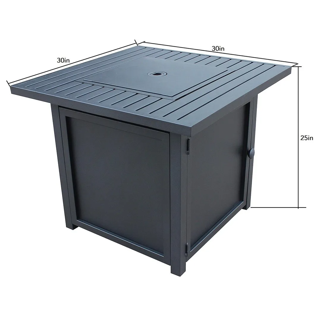 Lemonbest Outdoor Gas Propane Fire Pit Pits Firepit Fireplace Dinning Table Tables with Lid, Lava Stone, 30 Inch, Square, 50000BTU, for Garden Backyard Deck Patio, photo 2 of 7