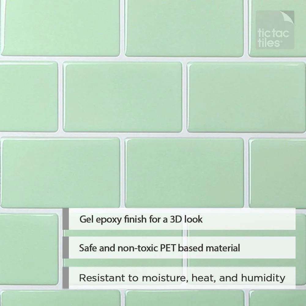 Tic Tac Tiles -12"x12" Premium Anti Mold Peel and Stick Wall Tile Backsplash in Subway Mist (5-Tiles), photo 7 of 7