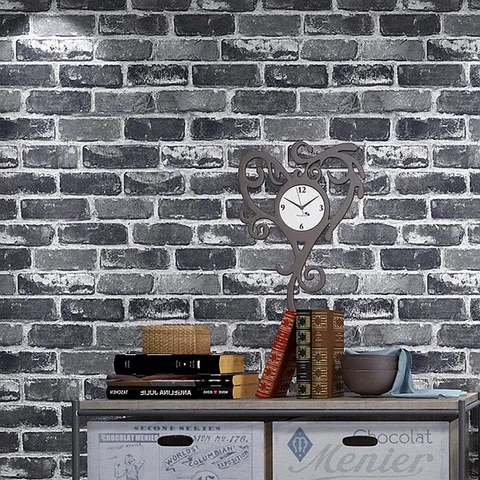 Flat Faux Brick Stone Wallpaper Roll 3D Effect Blocks Vintage Home Decoration Gray