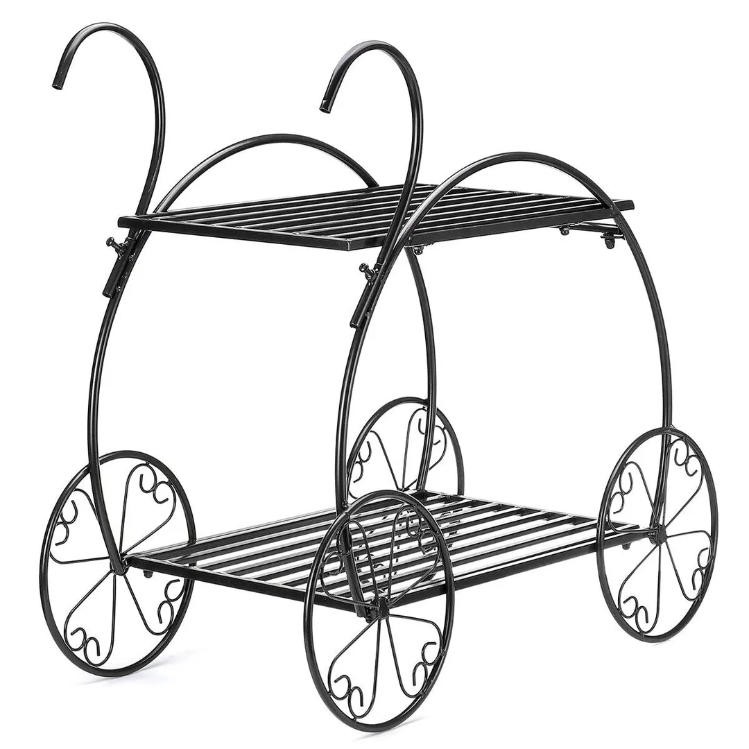 Indoor Outdoor Plant Stand, Cart Shape Metal Potted Plant Holder, Rustproof Iron Art Flower Pot Holder, Decorative Plant Holder for Home, Garden, Patio, Housewarming, photo 8 of 10