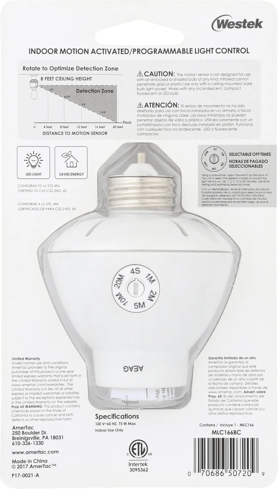 Westek MLC166BC Indoor 120° Motion Activated Light Control with Adjustable Off Times, photo 4 of 8