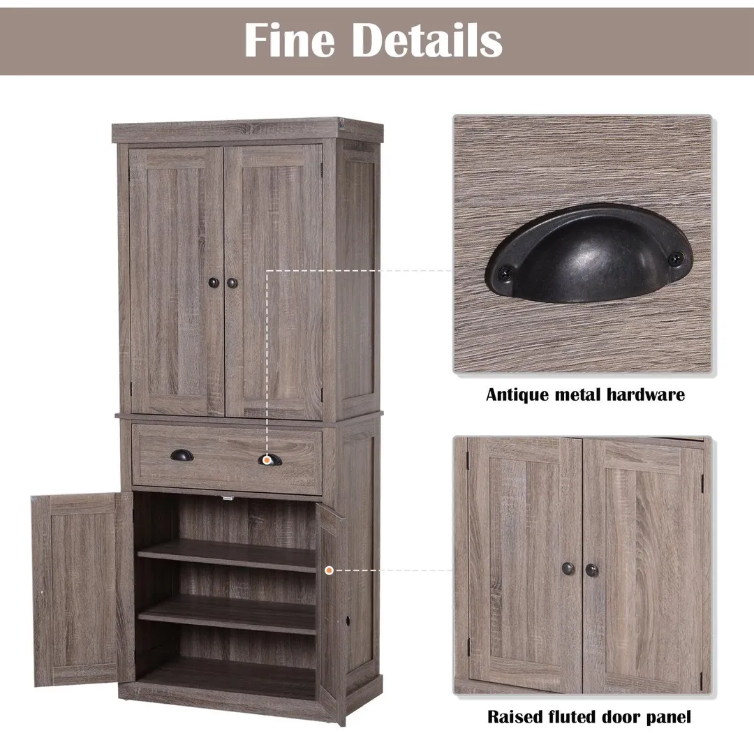 HOMCOM 72 H Traditional Colonial Freestanding Kitchen / Bathroom Storage Pantry with 1 Center Drawer and 2 Cabinets, photo 6 of 8